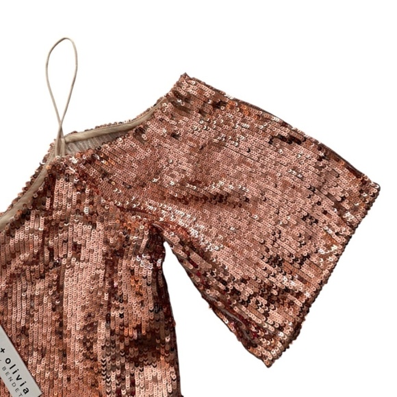 Alice + Olivia Top Womens XS Agatha Sequin Rose Gold Off The Shoulder Fairy NEW - Picture 8 of 16